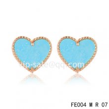 Cheap Van Cleef & Arpels Sweet Alhambra Heart Earrings Pink Gold,Turquoise